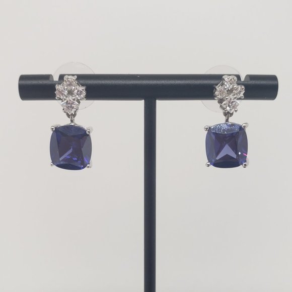 Blue Simulated Sapphire Drop Earrings - Picture 2 of 8